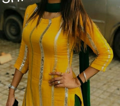 Suit 6381206 Yellow Sequins Stripes Salwar Kameez Dupatta Small Medium Size Suits