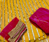 Suit 6381206 Yellow Sequins Stripes Salwar Kameez Dupatta Small Medium Size Suits