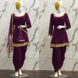 Suit 6381209 Solid Crepe Dhoti Salwar Kameez Dupatta Small Medium Size Suits