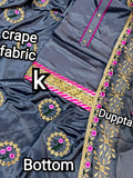 Suit 6381220 Solid Gray Embroidered Sharara Kameez Dupatta Medium Size Suit
