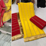 Suit 6381469 Yellow Red Silk Gold Zari Salwar Kameez Dupatta Small Size Suit