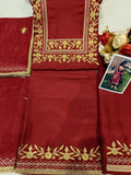 Suit 6381474 Maroon Silk Gold Detail Salwar Kameez Dupatta Large Size Suit