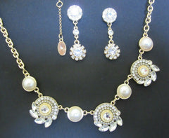 Necklace 6396 Pearl Zircon Golden Necklace Earring Set