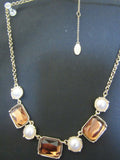 Necklace 6398 Pearls Brown Crystals Golden Necklace