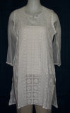 Blouse 063 White Cotton Hand Embroidered Tunic Top Kurti Medium Size