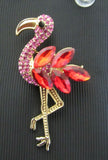 Pin 6400 Golden Tone Red and Pink Crystal Flamingo Pin