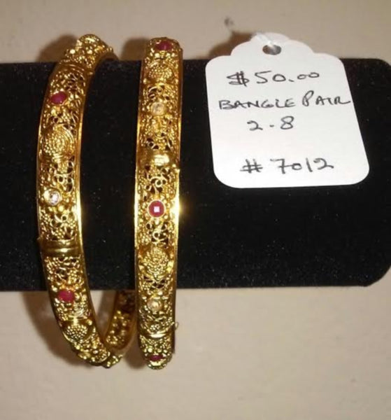 Bangles 7012 Golden Bangles with Red and Clear Stones