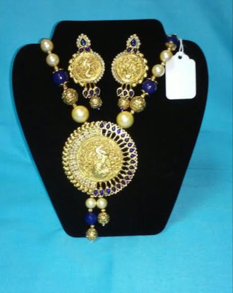 Necklace Set 7018 Peacock Golden Blue Effect Necklace Set