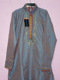 Men's 7031 Party Wear Blue Slub Kurta and Salwar Set Small Size