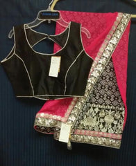 Saree 7050 Pink Black White Chiffon Half and Half Bollywood Saree