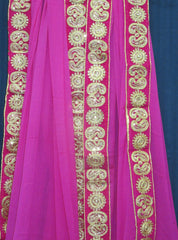 Scarf 7154 Pink Georgette Gold Zari Sequins Trims Indian Dupatta Chunni