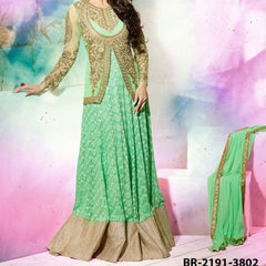 Flared Suit 7186 Green Georgette Large Size Gold Silver Detail Shieno
