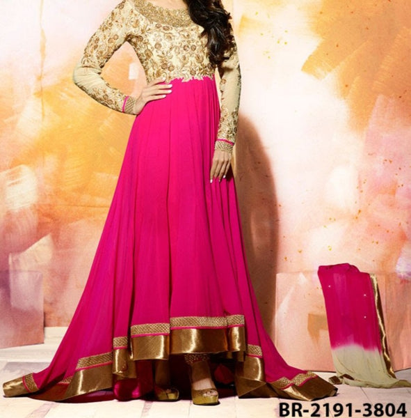 Flared Suit 7188 Pink Georgette Medium Size Gold Ivory Detail Shieno