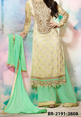 Sharara Suit 7192 Ivory Georgette Small Size Straight Shirt Golden Detail Shieno