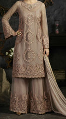 Sharara Suit 7194 Tan Net Long Tunic Large Size Tan Detail Shieno