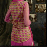 Sharara Suit 7197 Pink Net Jacket Flared Shirt Medium Size Gold Detail