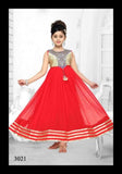 Girls 7207 Red Net Flared Gown Dress Gold Detail