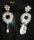 Earrings 7221 Silver Heart Rhinestones Pearls Shieno Sarees