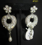 Earrings 7221 Silver Heart Rhinestones Pearls Shieno Sarees