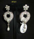 Earrings 7221 Silver Heart Rhinestones Pearls Shieno Sarees