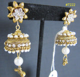 Earrings 7222 Golden Jhumka Rhinestones Pearls Shieno Sarees