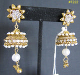 Earrings 7222 Golden Jhumka Rhinestones Pearls Shieno Sarees