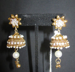 Earrings 7222 Golden Jhumka Rhinestones Pearls Shieno Sarees