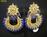 Earrings 7224 Golden Crown Blue Beads Rhinestones Earrings