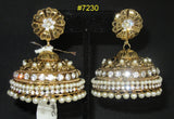 Earrings 7230 Golden Jhumka Flower Pearls Rhinestones Earrings