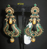 Earrings 7234 Golden Mughal Green Rhinestones Earrings