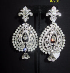 Earrings 7236 Silver Double Keri Pearls Rhinestones Earrings