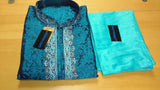 Men's 7291 Blue Jacquard Extra Large Kurta Pajama Zari Detail Shieno