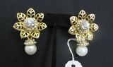 Earrings 7311 Golden Star Leaf Stones Dangling Pearl