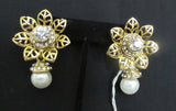 Earrings 7311 Golden Star Leaf Stones Dangling Pearl