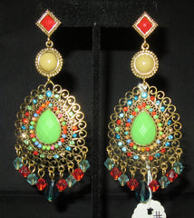 Earrings 7321 Golden Mughal Multi Color Stones Earrings