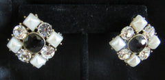 Earrings 7327 Golden square Black Pearls Stones Earrings