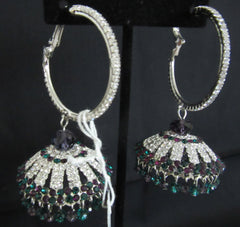 Earrings 7328 Silver Chandelier CZ Garnet Emerald Stones Earrings