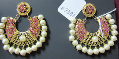 Earrings 7381 Golden chaand Pink CZ Pearls