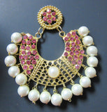 Earrings 7381 Golden chaand Pink CZ Pearls