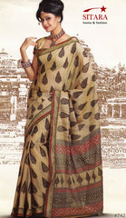 Saree Fawn Pattu Silk