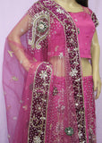 Lehenga 7457 Fuchsia Net Indian Bridal Wear Medium Lehenga Choli