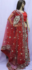 Lehenga 7458 Red Net Indian Trousseau Bridal Wear Medium Lehenga Choli