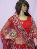 Lehenga 7458 Red Net Indian Trousseau Bridal Wear Medium Lehenga Choli