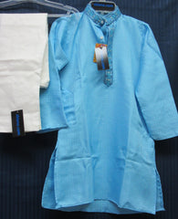 Boy’s 7473 Blue Dobby Indian Party Wear Kurta Pajama Set