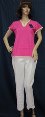 Trouser 7666 Pink Blouse White Pant Career Wear Women (M) Shieno