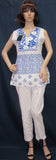 Trouser 7669 White/Blue Blouse White Pant Career Wear Women (M) Shieno