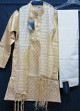 Boy’s 7701 Ivory Gold Kurta Pajama Dupatta Bollywood Party Wear Shieno Sarees