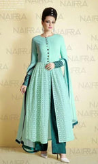 Suit 7733 Firozi Georgette Salwar Kameez Dupatta Large Size Party Wear Dress