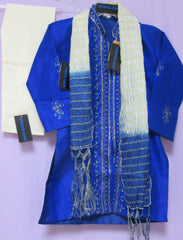 Boy’s 7747 Blue Silk Sherwani Kurta Pajama Dupatta Set Shieno Sarees