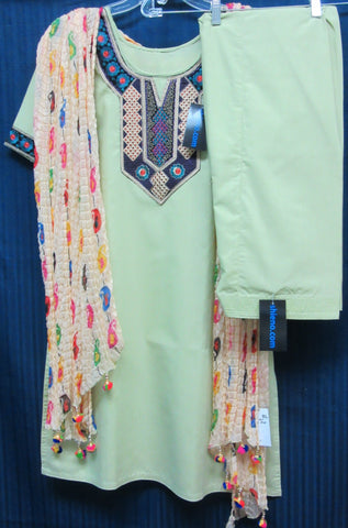 Punjibi Salwar Suit 7799 Olive Green Poly Cotton Embroidered Neckline Career Wear M Size